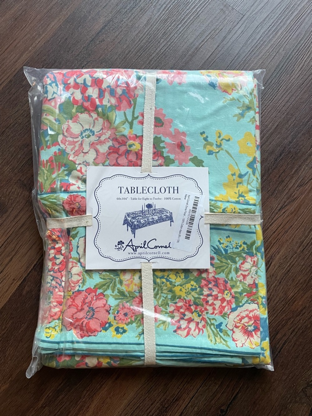 NEW April Cornell Tablecloth 60x104 Aqua Zinnia Floral 100% Cotton Rectangular